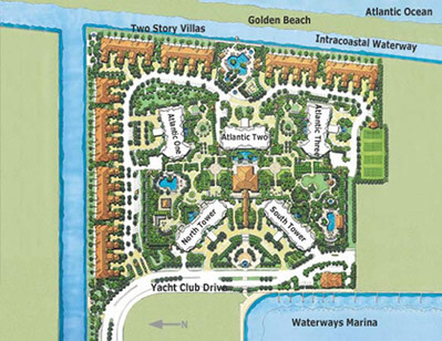 The Point of Aventura Site Plan for the Five luxury  waterfront and oceanview condominium towers