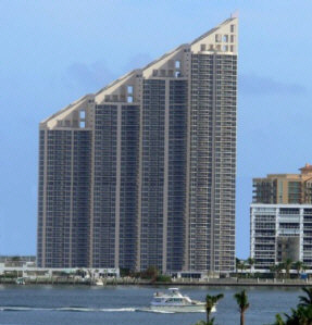 The Pinnacle - View from the West - Sunny Isles Beach oceanfront and oceanview condominium residences and condos