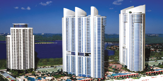 Trump Grande in Sunny Isles Beach - from left to right: Trump International Sonesta Beach Resort, Trump Palace, Trump Royale. Click on any building to view more about this luxury Sunny Isles Beach Oceanfront and Beachfront luxury condominium.